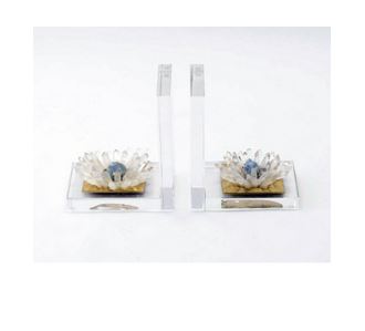 Acrylic Bookends with Quartz Flowers 1