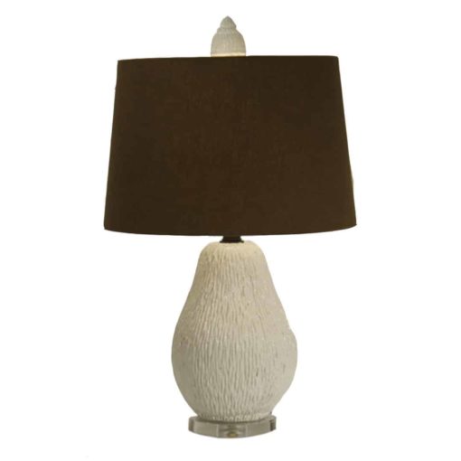 White Pear Shaped Table Lamp on Acrylic Base with Brown Linen Shade