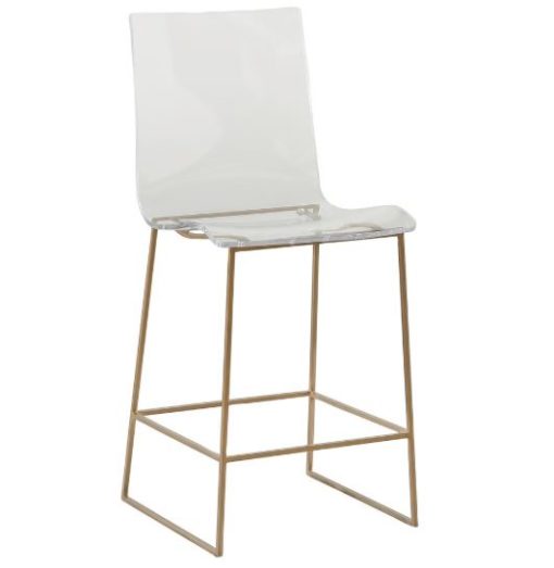 Acrylic Barstool with Antique Gold Base-Available in Silver Finish and Counterstool Height 1