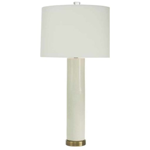 Tall Table Lamp in Off-White Crackle Glaze, Gold Finish and Round White Shade