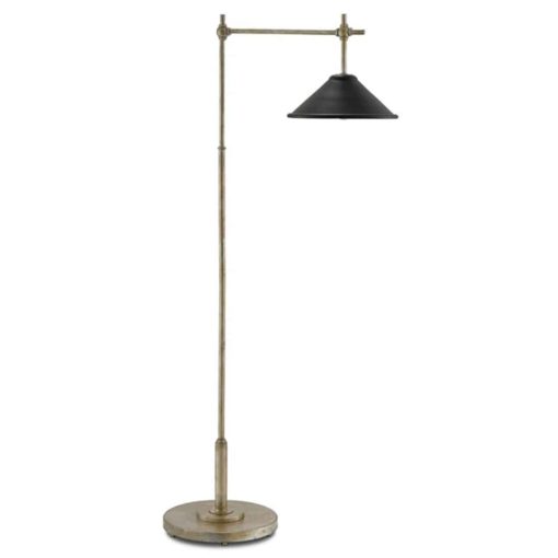 Wrought Iron Floor Lamp with Satin Black Tapered Shade with Inner Silver Granello Finish