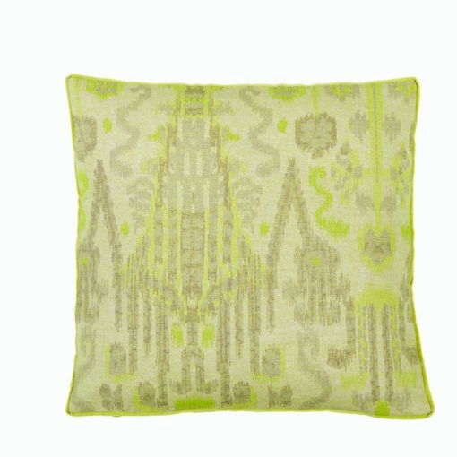 IKAT Citron with Danish Linen Border Pillow 22″ Sq