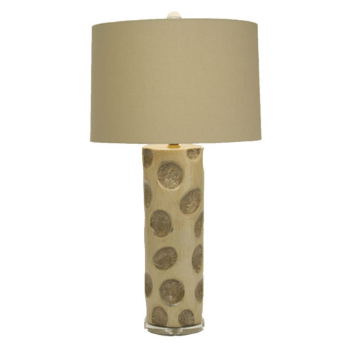 Cylindrical Ceramic Table Lamp with Indented Distressed Beige Spheres on Acrylic Base