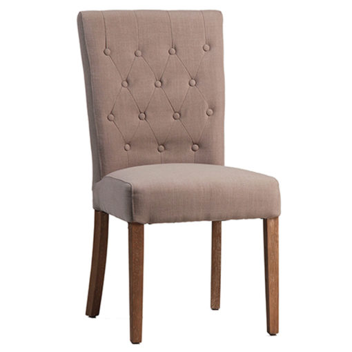 Neutral Button Back Linen Blend Side Chair with Birch Hardwood Frame and Gray Washed Oak Legs