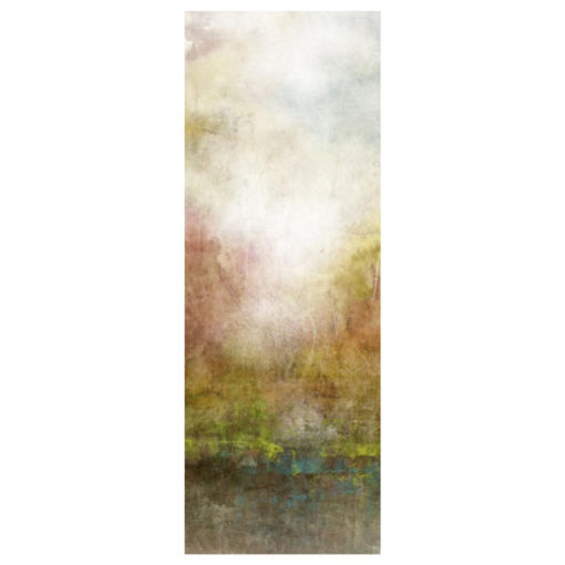 High Gloss Vertical Abstract Landscape in Greens, Pomegranate and Teals Fading into Cloudy Sky 1