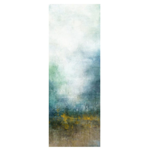 High Gloss Vertical Abstract Landscape in Blues, Yellow and Espresso Fading into Cloudy Sky 1