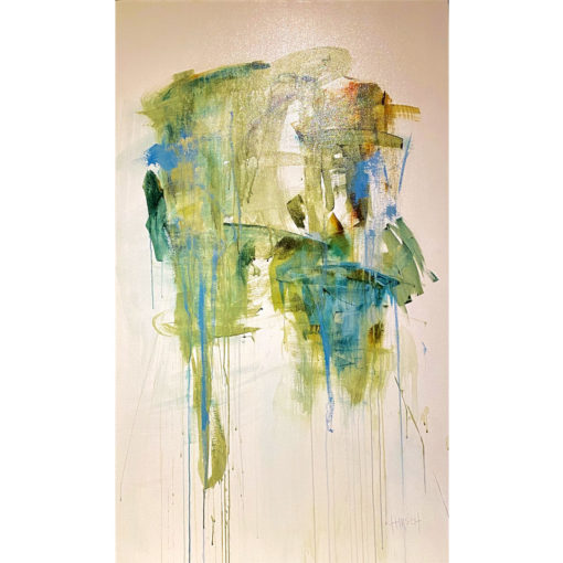 Original Hirsch Abstract of Green and Blue Brushstrokes with Paint Dripping toward the Bottom