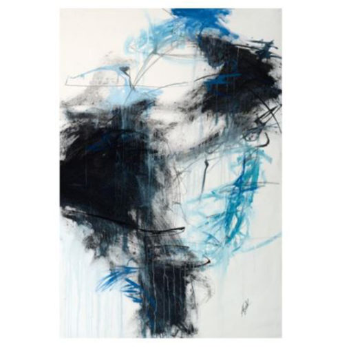 Large Abstract of Bright Blues and Navy  Across a White Canvas