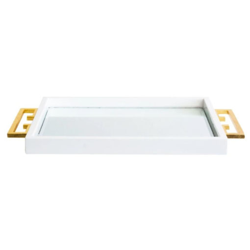 White Tray with Gold Greek Key Handles 1