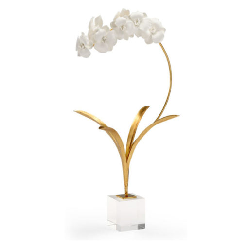 White Ceramic Orchid on Gold Stem 1