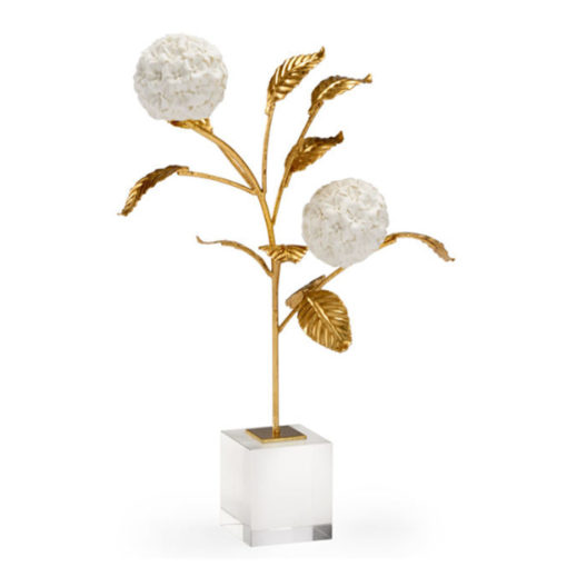 White Ceramic Hydrangea on Gold Stem 1