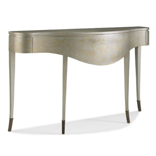 Hickory White Console Table60 in #03 Platinum with Hand Painted: "Le Jardin" Design 1