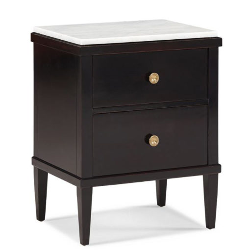 Hickory White Luxor Nightstand w/Stone Top in Black Tie Lacquer Finish