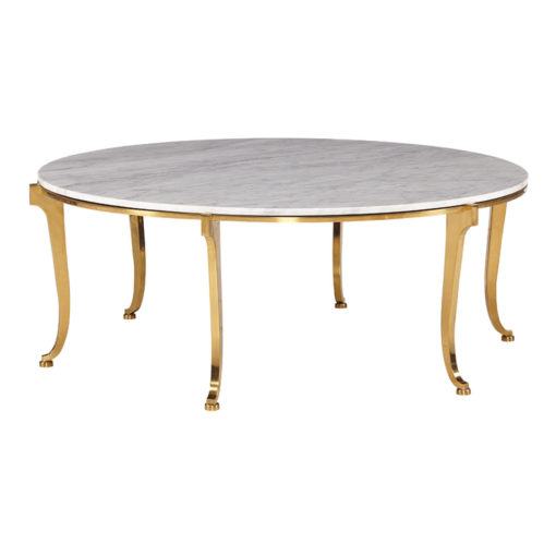 Lillian August Cocktail Table w/Plated Polished Brass Base and White Carrera Marble Top 1