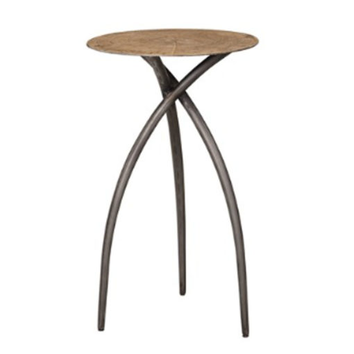 Accent Table w/ End Grain Elm Veneer Top and Tripod Iron Base in Aged Steel Finish