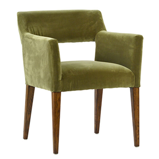 Dining Arm Chair in Sage Green Velvet Upholstery w/Oak Frame and Exposed Back 1