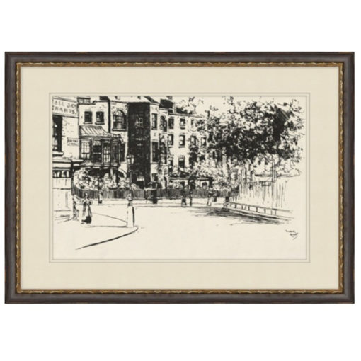 Framed Etching of Quiet European Street Scene 1