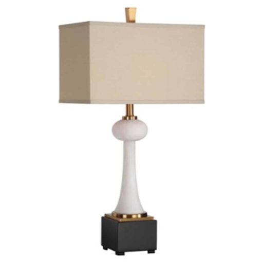 Table Lamp with Black Base and White Steam with Brass Accents 1