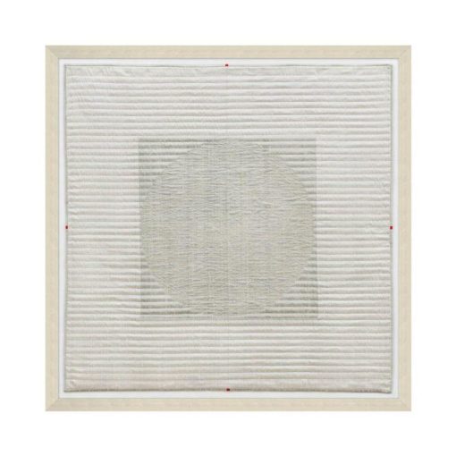Giclee of Quilt in Tones of Grays Floating in Mat and Silver Leaf Frame