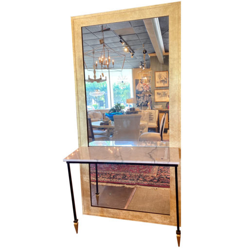 Tall Floor Length Painted Gold Mirror with Semi-Attached Marble Top Console Table 1