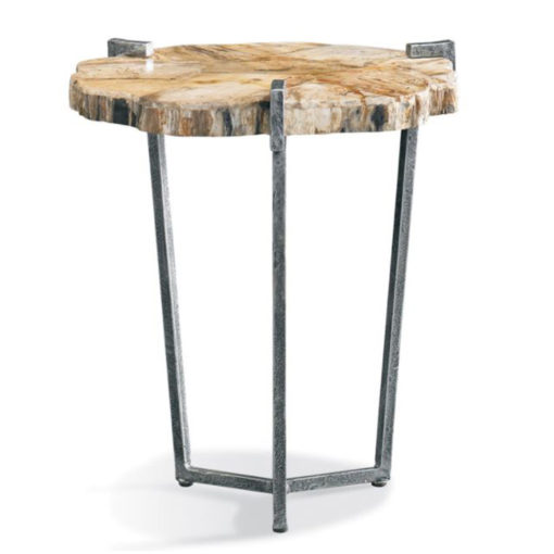 Side Table w/Petrified Wood Top and Iron Tripod Base