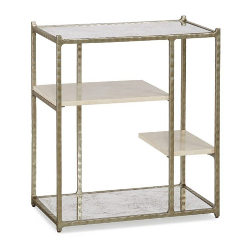 Four Tiered Accent Table w/Hammered Antique Nickel Frame and Antique Mirrored/White Agate Shelves 1