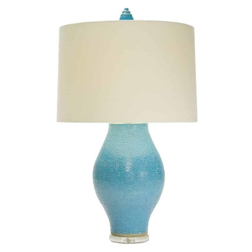 Aqua Colored Glazed Table Lamp with Textured Surface and Acrylic Base 28.5"H 1