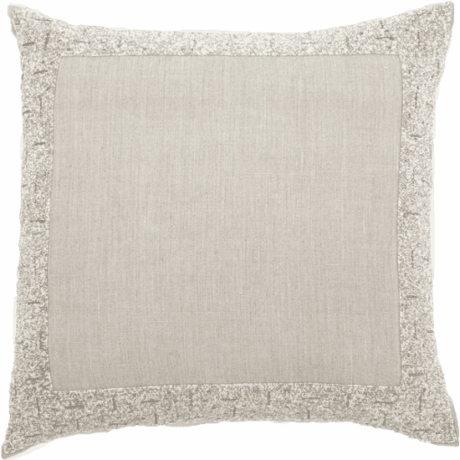 Square Natural Linen Pillow with Beaded Border in Taupe and Ivory 24" Sq 1