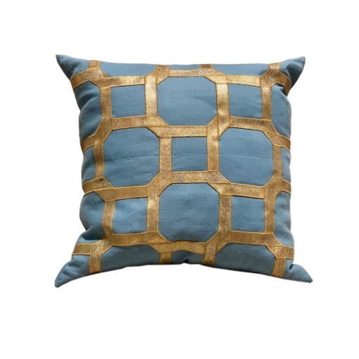Turquoise Pillow with Gold Design 22" Sq