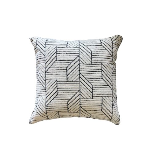 Cream Performance Pillow w/ Black Geometric Pattern and Backing Suitable for Indoor/Outdoor Use 22"Sq (R