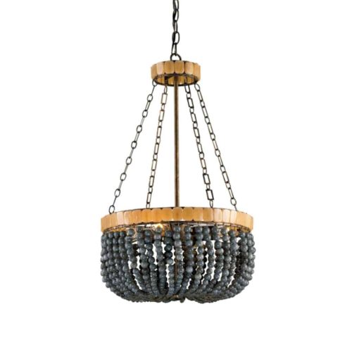 Basket Shaped Iron Chandelier in Cupertino Finish with Apricot and Gray Polished Glass and Beads 1