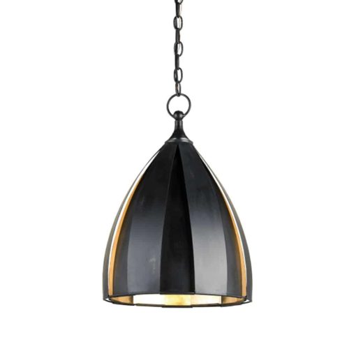 Metal Undulating Pendant in London Black Finish with Silver Leaf Interior