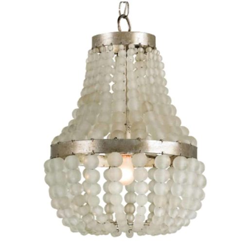 Small Frosted Glass Basket Chandelier with Warm Silver Finish