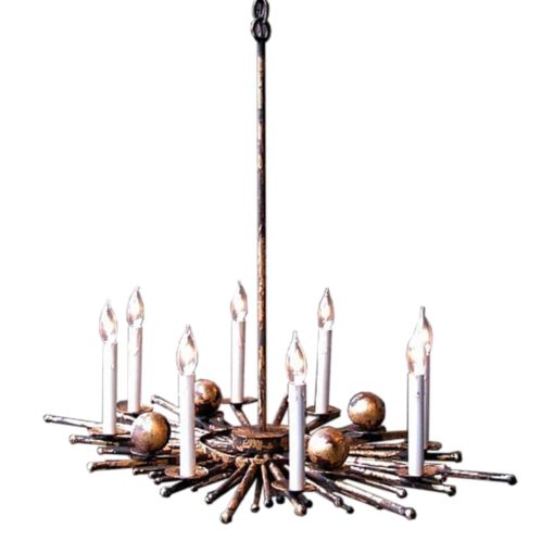 6 Light Sun Ray Chandelier with Scraped Gold Leaf Finish 1