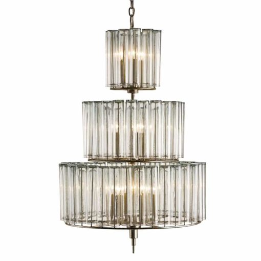 Three Layer Circular Silver Leaf Chandelier with Hand Blown Glass Cylinders 1