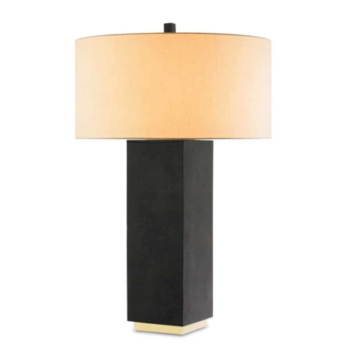 Table Lamp with Black Crackle Monolith Body and Brass Base with Gold Leaf Finish 1