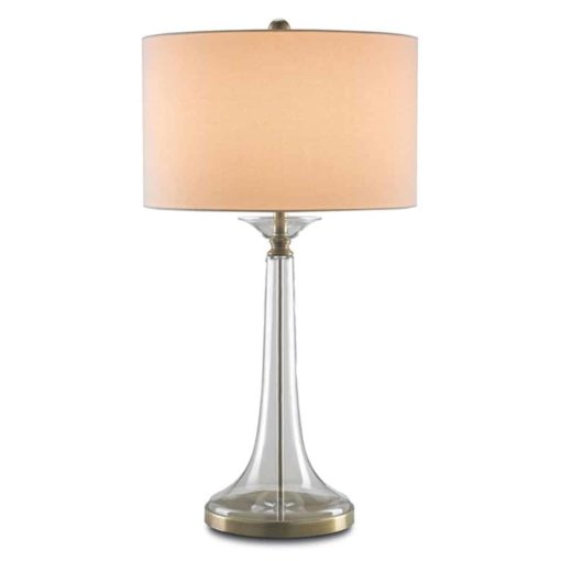 Clear Glass Table Lamp with Round Antiqued Brass Base 1