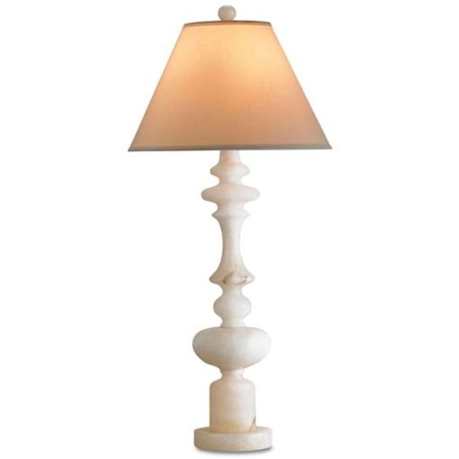 Tall Natural Ivory Colored Marble Baluster Shaped Table Lamp with Cream Silk Shade 1