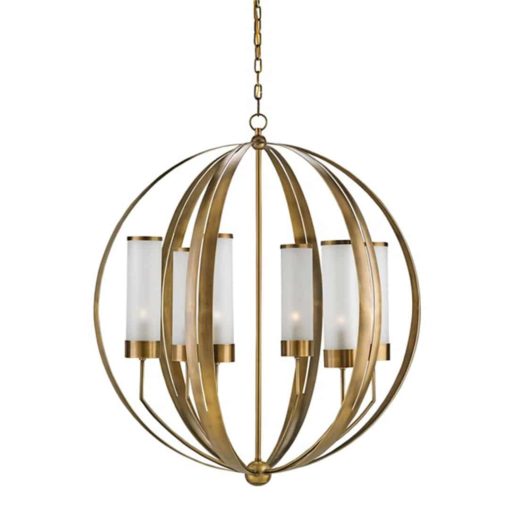 Six Light Brass Orb Chandelier