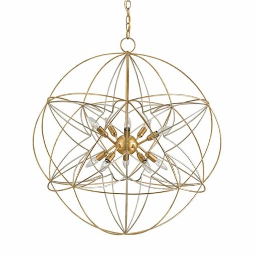 Orb Chandelier with Interlocking Wrought Iron Frames in Gold and Silver Finishes 1