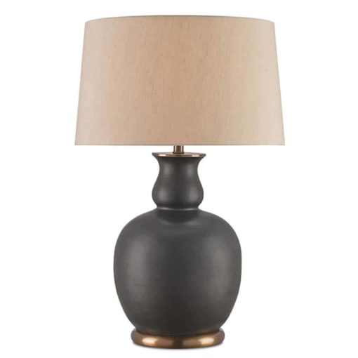 Matte Black Curvacious Table Lamp with Beige Shade 1