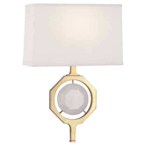 Modern Brass Sconce with White Crystal Rock in the Center and Fabric Shade 1