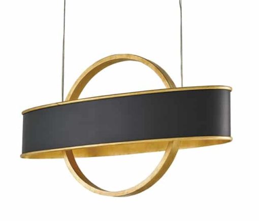 Chic Chandelier in Circular Gold Iron Design w/ Satin Black Shade Juxtaposing through the Center 1