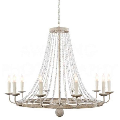 10-Light Beaded Chandelier in Distressed White Finish 1