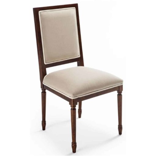 Square Back Side Chair w/Beechwood Frame in Dark Walnut Finish and Linen Flax