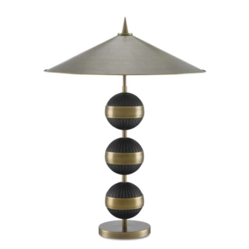 Asian Inspired Table Lamp w/ Black and Antique Brass Accents