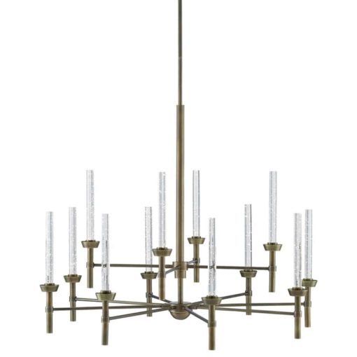 Contemporary Brass Chandelier w/Seeded Glass Accents 1