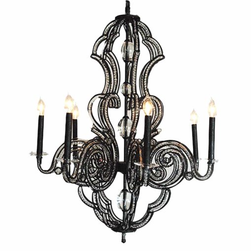 7-Lt. Chandelier in Brushed Black Finish w/Clear Crystal Beading and Orbs
