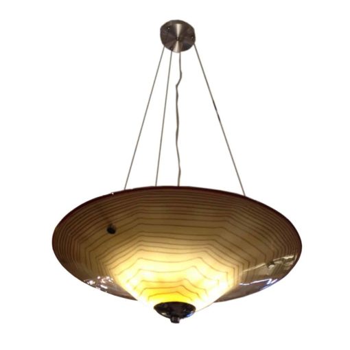 Hanging Hand-Blown Glass Pendant Hanging Light w/Yellow and Rust Circular Pattern