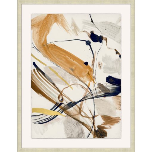 Golden Strokes Abstract Giclee in Brushed Silver Frame 1